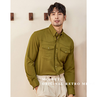 美式 福利 西部衬衫 男士 衬衣rrl春秋 青年休闲绿色优雅工装 断码