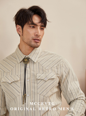 MCCEVTG 保暖灯芯绒男士衬衫美式复古条纹RRL风西部厚实衬衣外套