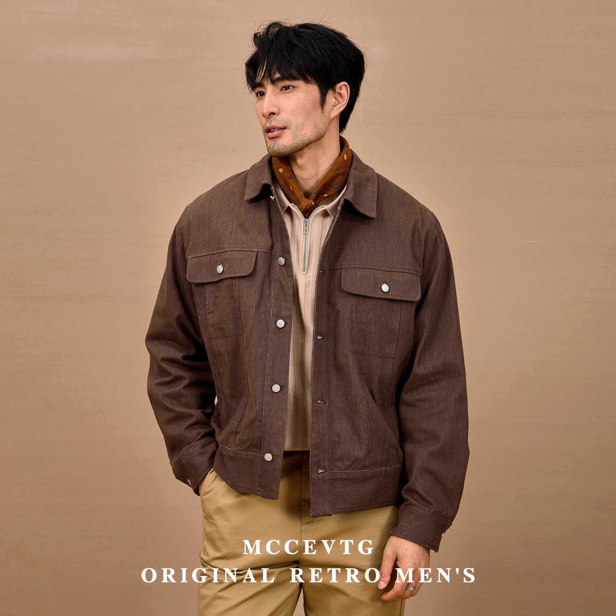 MCCEVTG翻领复古水洗牛仔外套男