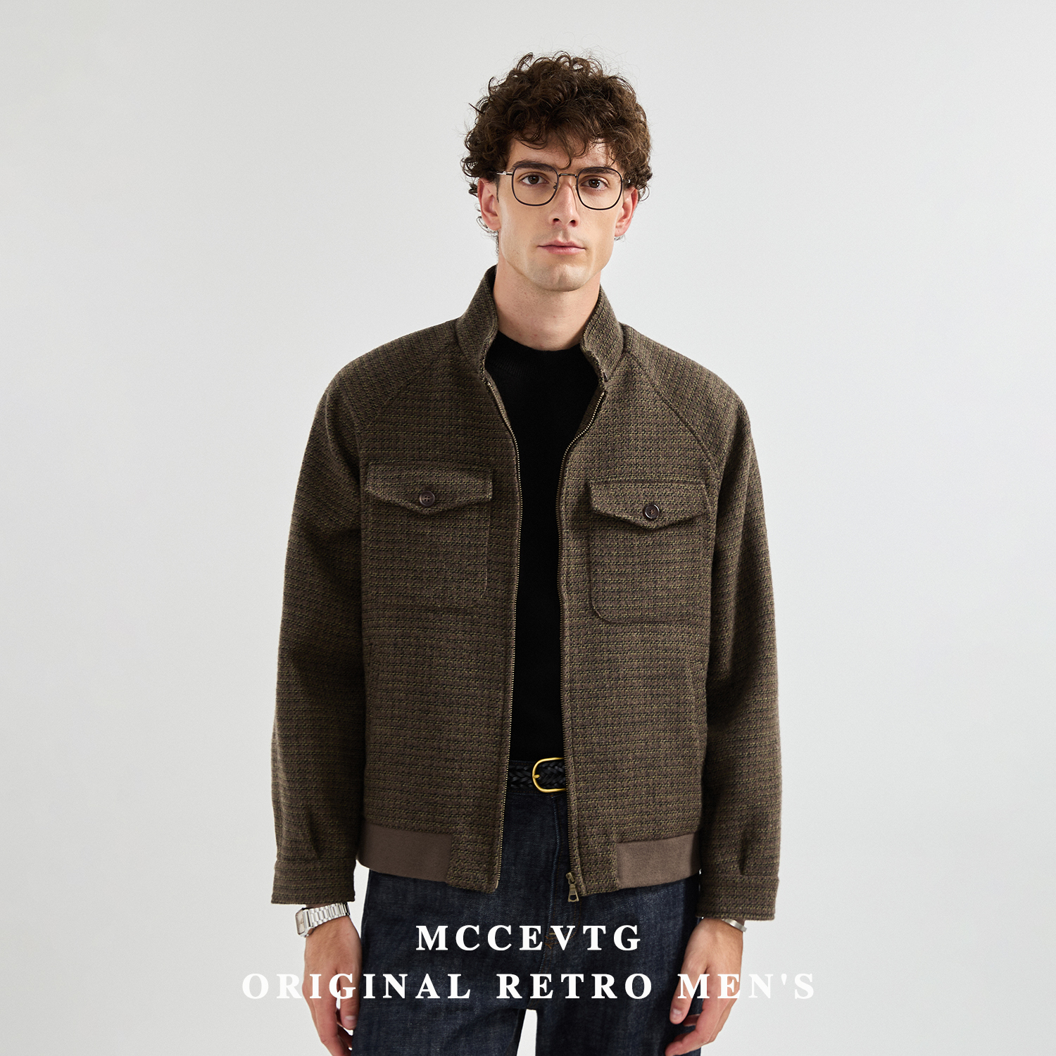 MCCEVTG复古千鸟格羊毛夹克加厚