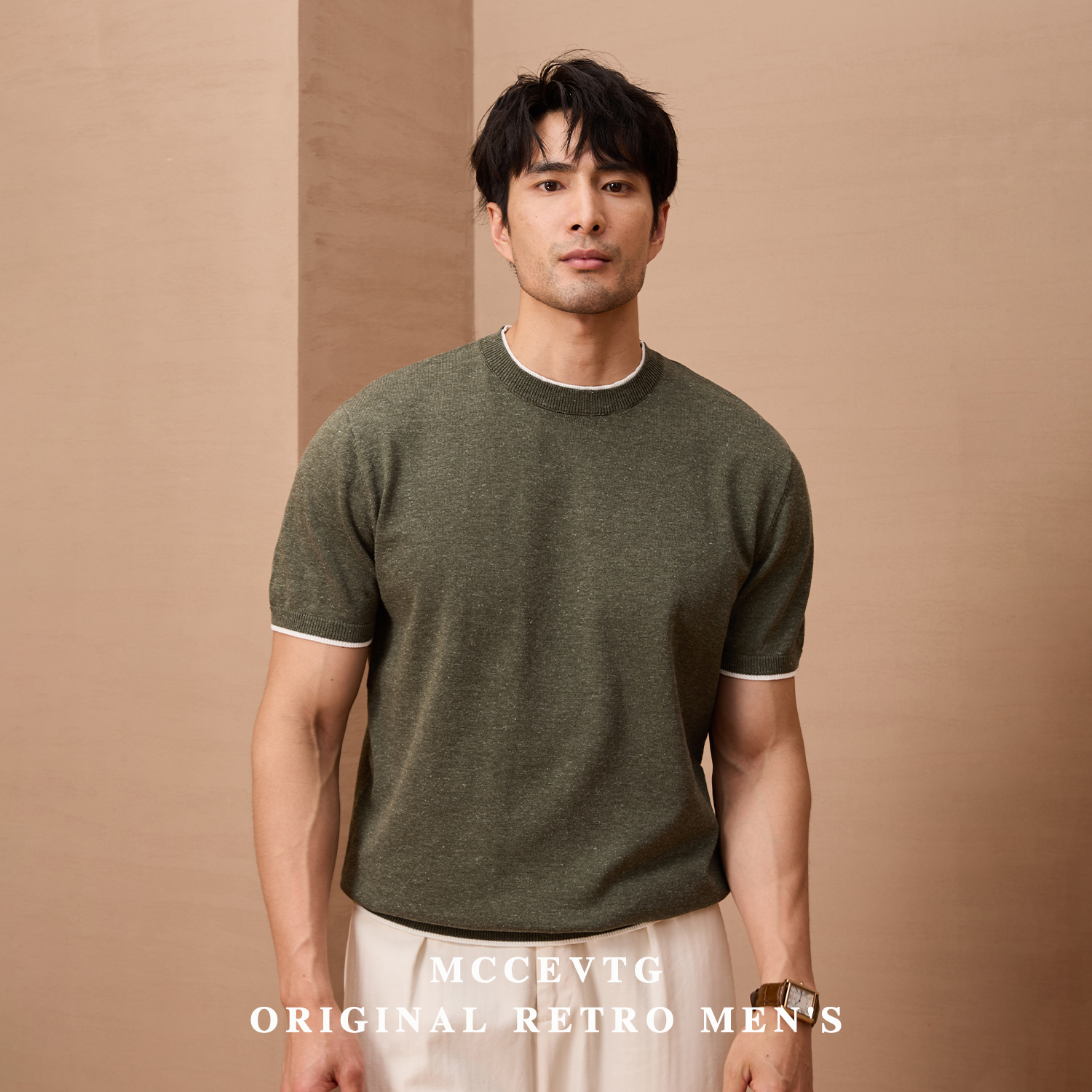 MCCEVTG假两件复古针织短袖T恤