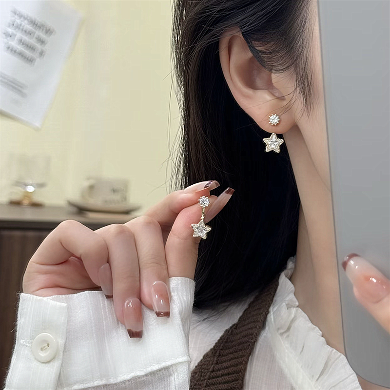 925银针日韩ins锆石五角星后挂式耳钉简约精致高级感时尚小巧耳饰