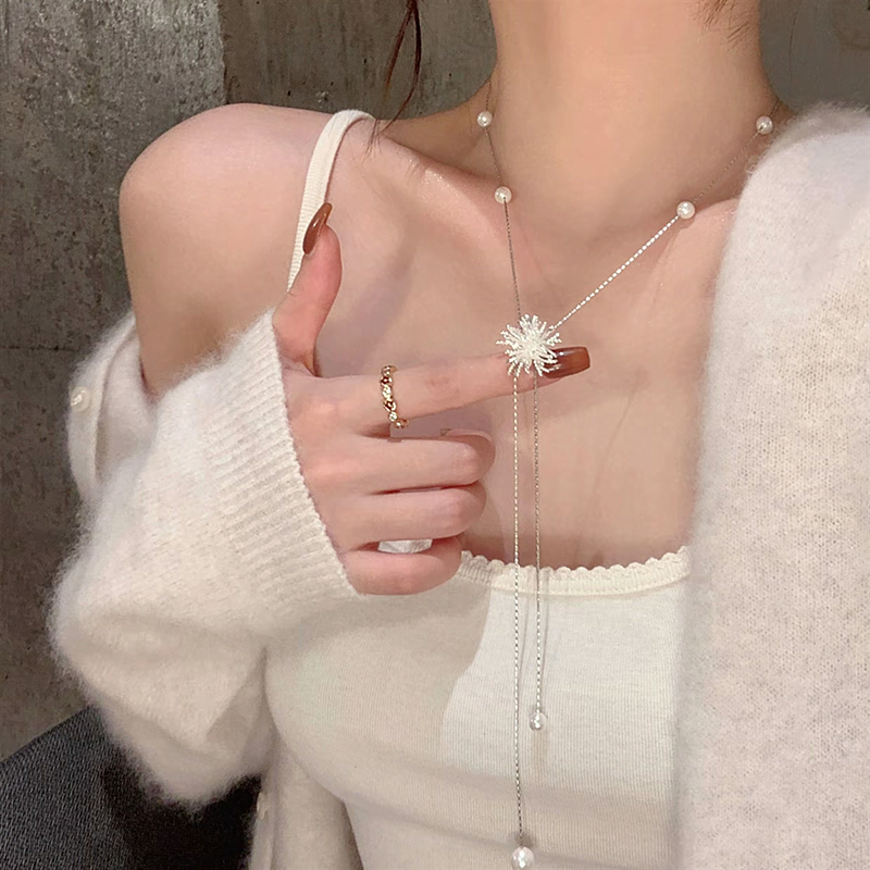长款珍珠烟花毛衣链可抽拉