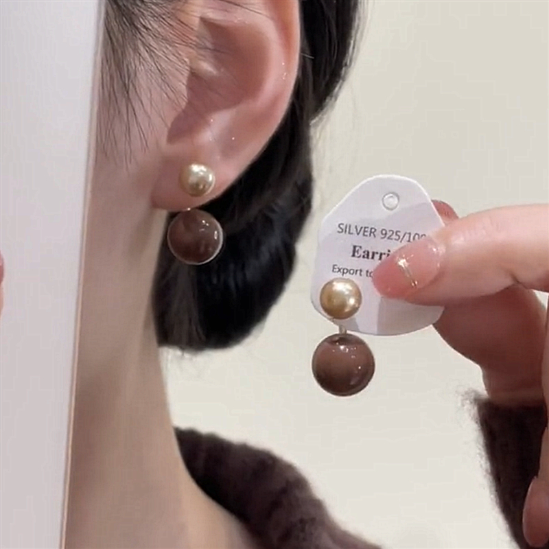 前后戴珠珠s925银针耳饰耳环气质