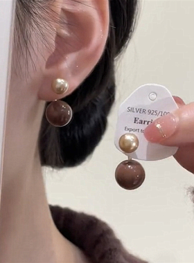 前后戴珠珠s925银针耳饰耳环气质时尚百搭美拉德系秋冬新品耳钉女