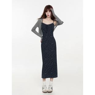 气质收腰显瘦针织开衫 韩系碎花连衣裙女夏2025新款 吊带长裙两件套