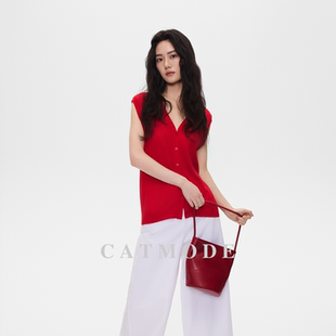 针织开衫 领无袖 显瘦叠穿马甲背心女上衣 LION&CAT