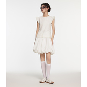 气质淑女高腰纯白色花苞半身裙百搭显瘦 新款 云朵花苞裙 夏季