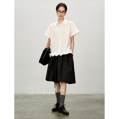 设计款木耳边下摆气质简约衬衫