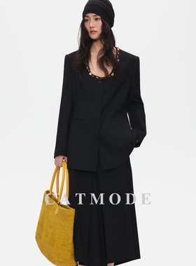 LION&CAT 慵懒风黑色西装 宽松阔版中长款 简约通勤百搭西服外套