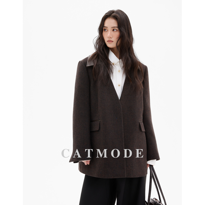 LIONCAT秋冬高级感拼接皮领西装