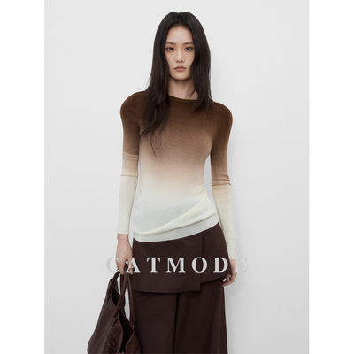 复古时尚渐变色长袖羊毛针织衫