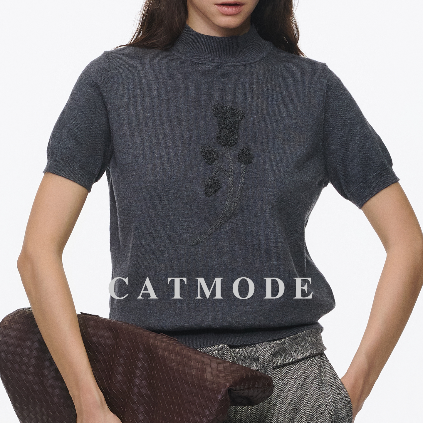 LION&CAT 26AW 韩系气质半高领针织短袖女宽松显瘦百搭休闲上衣