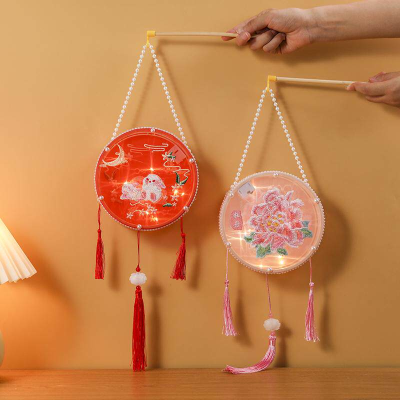 中秋节古风灯笼绣花成品儿童手提兔子花灯汉服宫灯跳舞拍照中国风