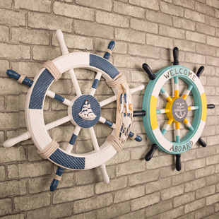 北欧Y风格 饰品 壁饰墙饰墙面装 地中海木质舵手船舵创意轮船方向盘