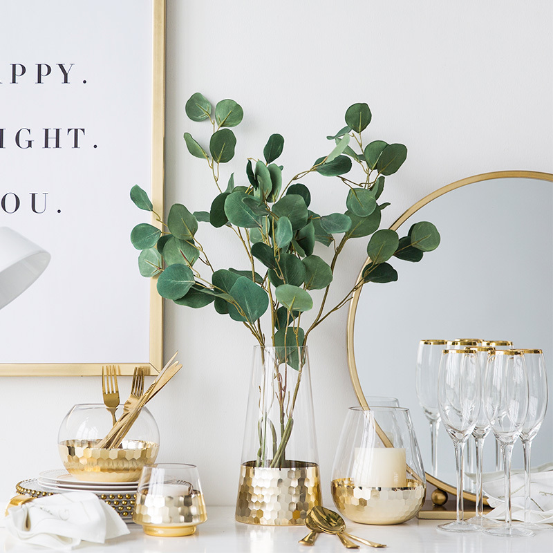 北欧金色蜂巢玻璃花瓶 ins家居客厅餐厅软装饰品摆件台面插花摆设