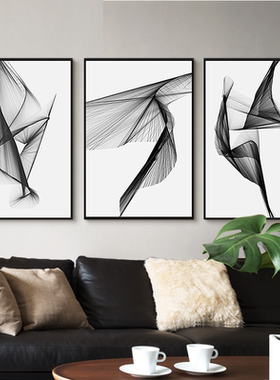 抽象客厅装饰画黑白挂画简约现代沙发背景墙画三联抽像艺术壁画