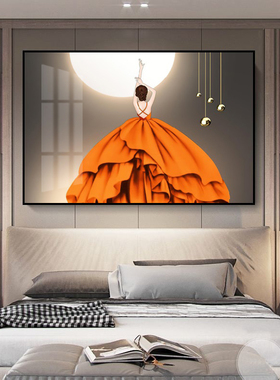 卧室床头装饰画现代轻奢横版美女人物壁画主卧房间背景画墙上挂画