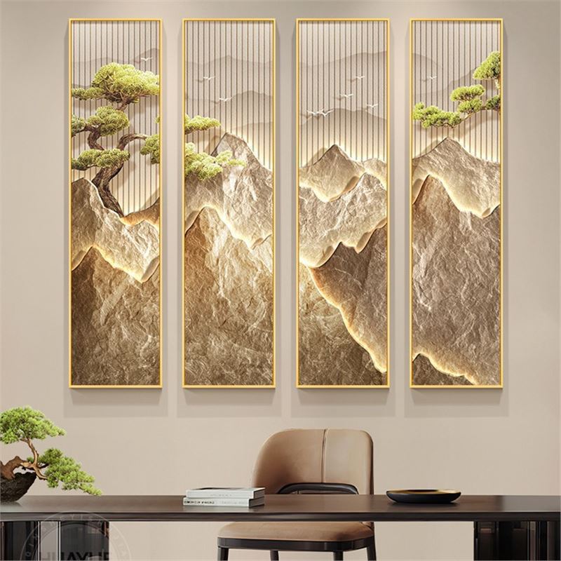 流水生财中堂客厅装饰画新中式沙发背景墙挂画轻奢山水画茶室壁画