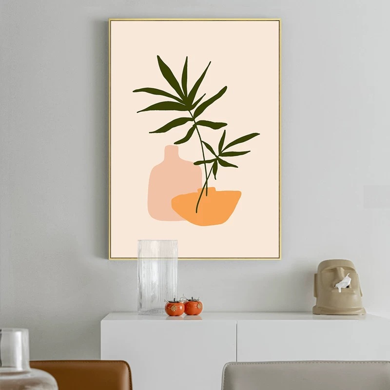 装饰画北欧艺术抽象植物餐厅酒店民宿铝合金框喷绘挂画壁画花卉