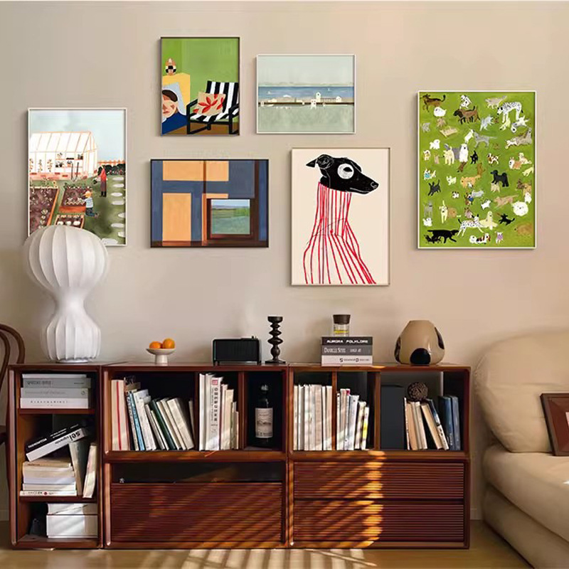 现代法式中古包豪斯客厅装饰画组合北欧复古玄关民宿卧室壁画