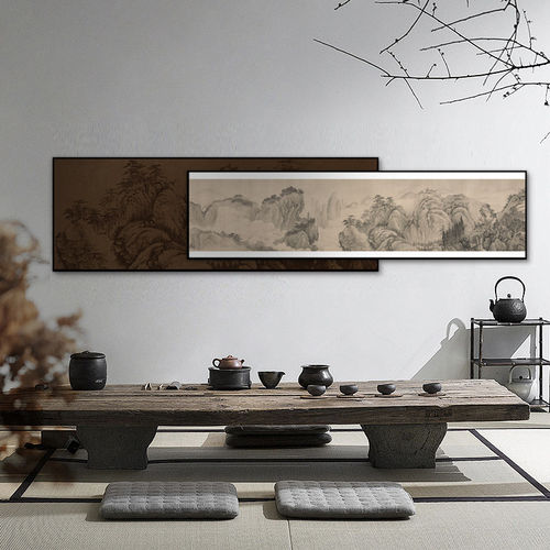 酒店客餐厅千里江山图高档新中式风景装饰画横版茶室书房组合挂画