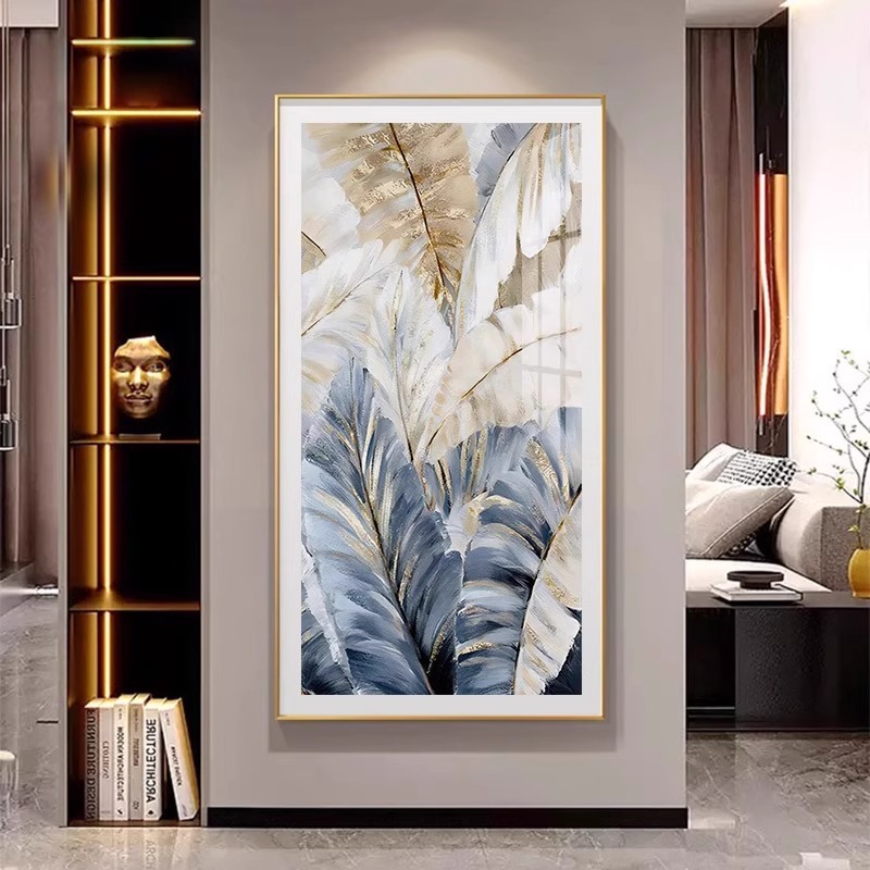 现代美式进门玄关植物叶子装饰画餐厅走廊挂画客厅过道背景墙壁画图片