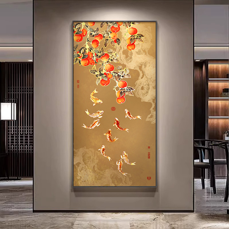 葫芦玄关挂画禅意花鸟画正对门入户画客厅过道挂画书房茶室装饰画