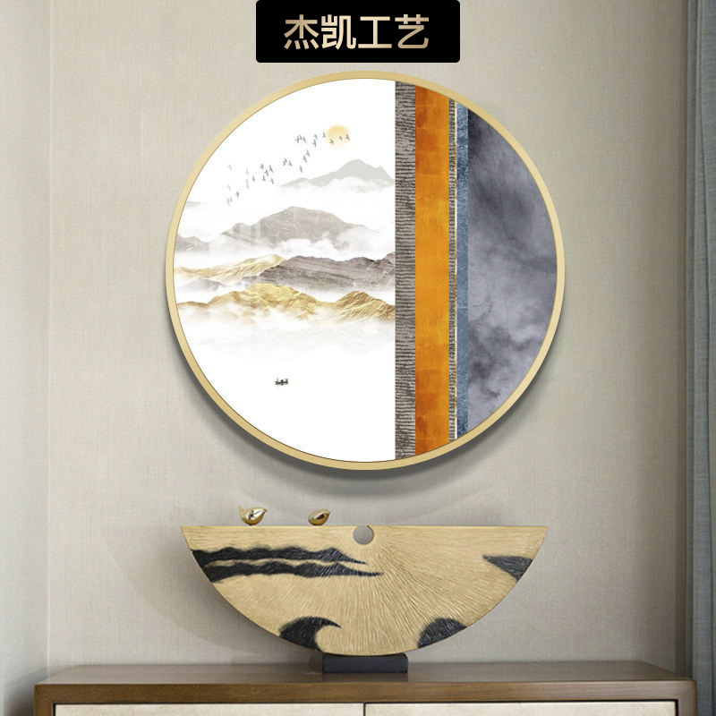 油画布背景墙装饰画圆形山水画水墨禅意风景画书房茶室挂画可定制图片