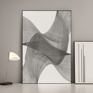 巨幅黑白灰线条落地挂画抽象客厅装饰画轻奢高级感入户过道玄关画