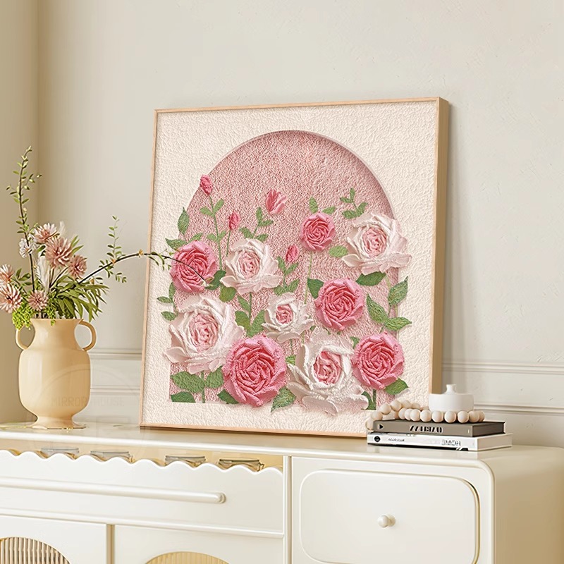 玫瑰花卉法式摆画艺术电视柜装饰画奶油风玄关餐边斗柜挂画高级感图片
