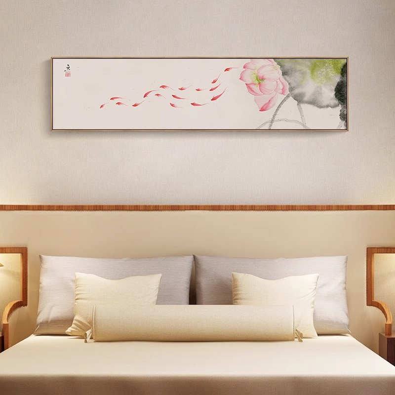 客厅荷花莲花壁画民宿酒店房间装饰画卧室禅意墙画新中式床头挂画图片