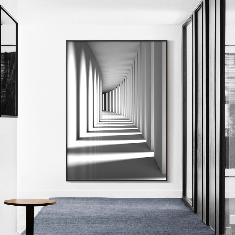 现代简约玄关装饰画工业风空间延伸挂画走廊样板房巨幅客厅墙壁画