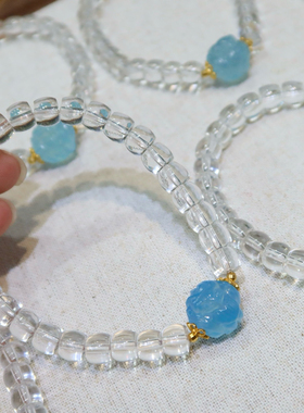 天然白水晶手链搭配天然海蓝宝白水晶珠子手链