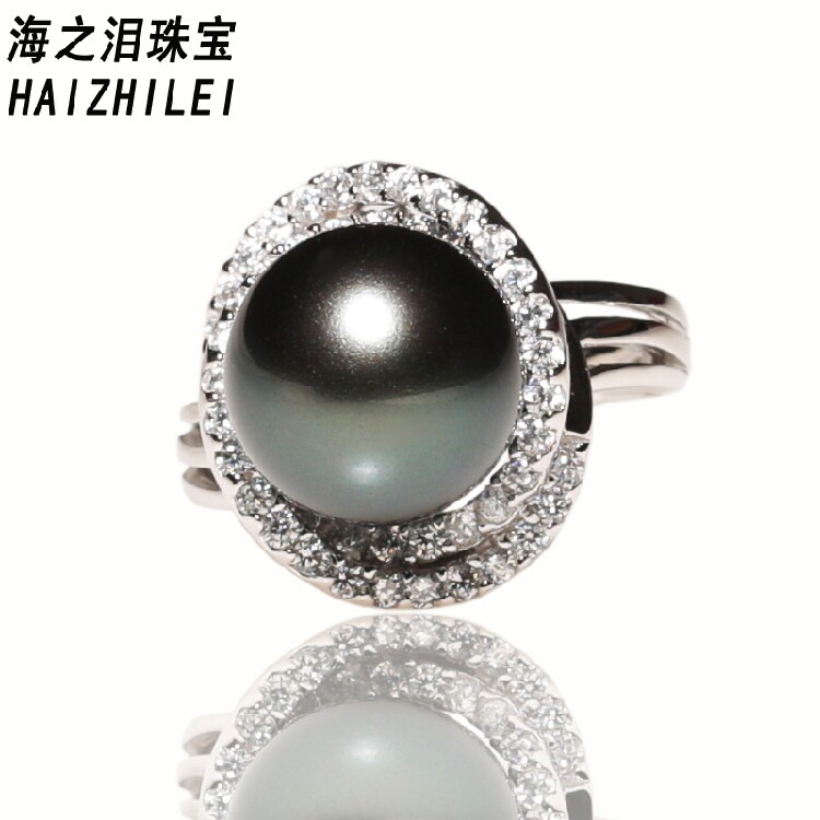 S925纯银新款天然深海南洋母贝珠珍珠戒指 黑色正圆珍珠强光无瑕在类目 珠宝/钻石/翡翠/黄金, 天然珍珠（新）, 手饰中 - 来自Buy2taobao.com提供专业的淘宝代购服务