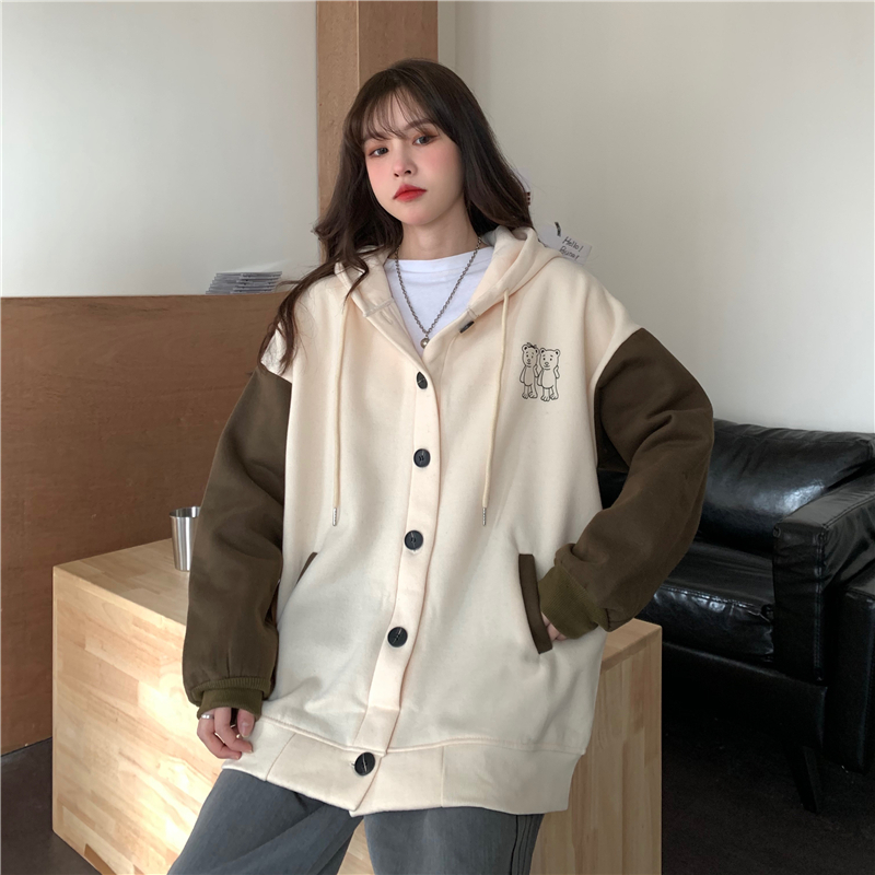 Real shot ins winter versatile 2020 new loose Korean hooded cardigan sweater with velvet thickening