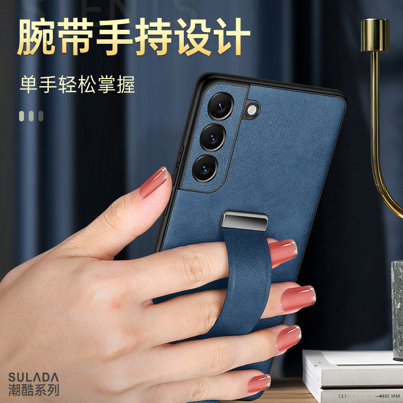 适用三星S25Ultra手机壳腕带支架Galaxy S25新款S25+指环s24奢华真素皮s23+保护套s22全包防摔超薄男商务创意