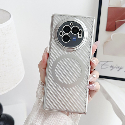 新款碳纤维纹适用magsafe磁吸无线充电vivoxfold3手机壳XFold3pro保护套超薄透明PRO折叠屏全包防摔电镀简约