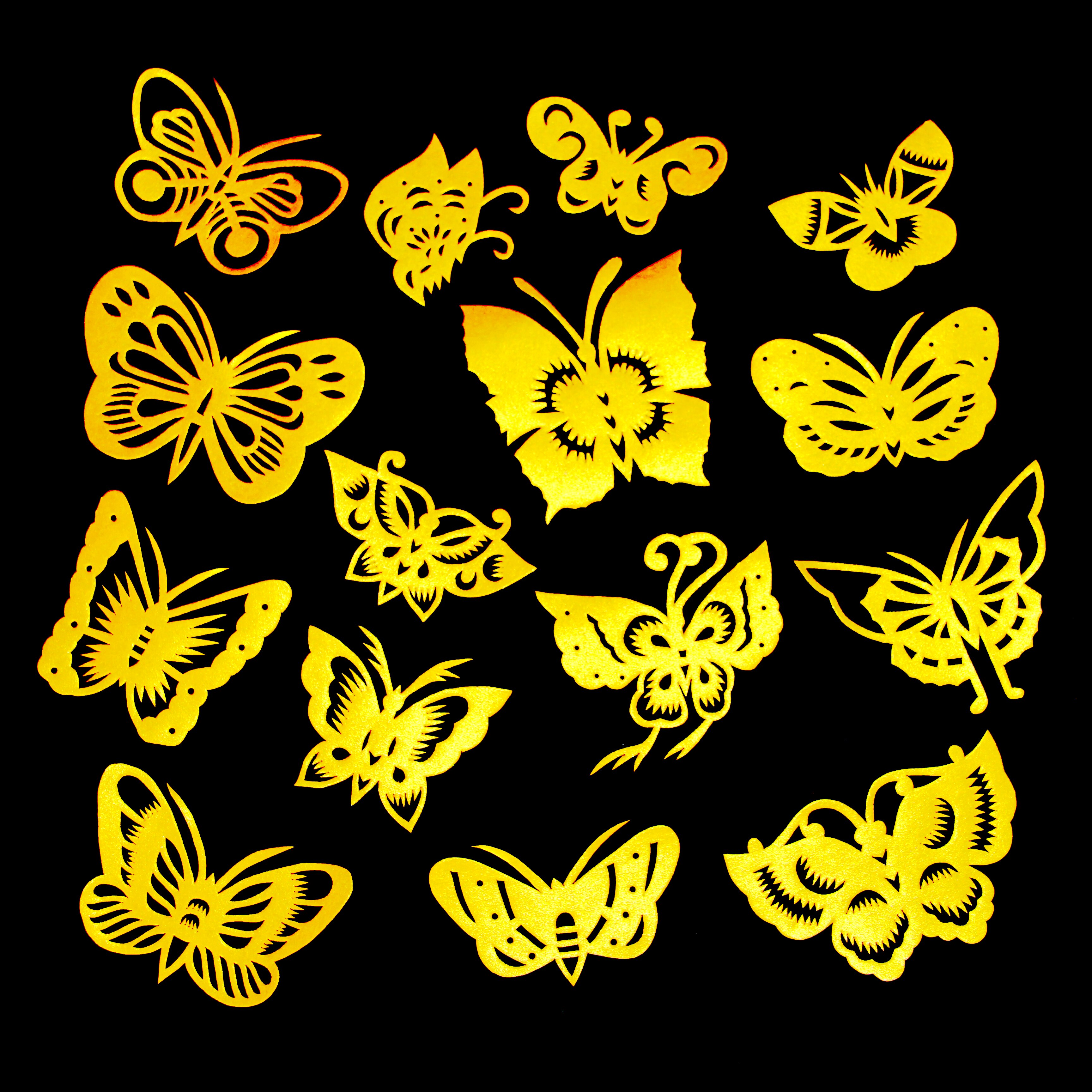 青岛古雅剪纸红色金色小蝴蝶剪纸窗花装饰纯手工作业成品