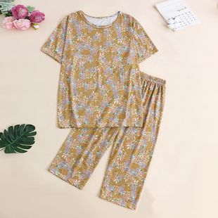 2026新款夏冰丝薄款短袖七分裤套装妈妈日常运动风上衣t恤休闲服