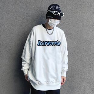 ICEREVERIE 宽松圆领字母休闲植绒刺绣毛巾绣男女套头卫衣 秋季