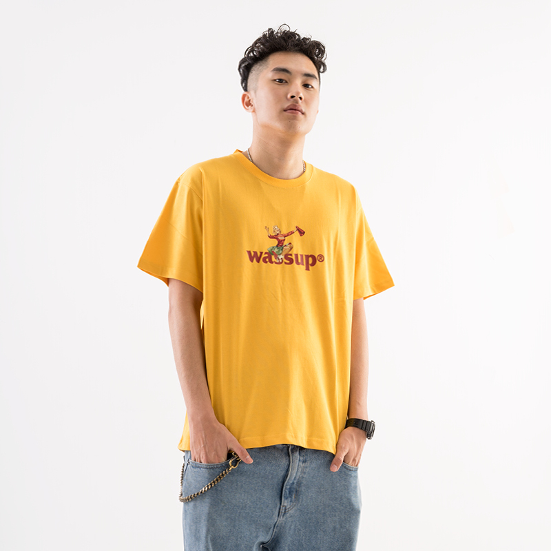 美潮鸭 潮牌wassup双色复古海报女郎圆领t恤宽松休闲男女情侣短袖