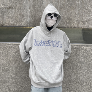卫衣帽衫 ICEREVERIE 秋冬日系套头连帽宽松字母印花休闲情侣款