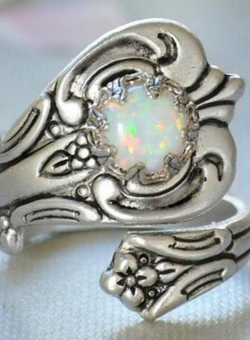 华杰跨境专供wish欧美流行开口式螺旋蛋白石花纹雕刻戒指厂家直销