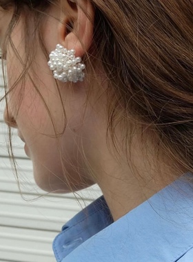 ROSES DEP/在这里 娜扎同款韩国法式ins风小众设计感珍珠串珠耳饰