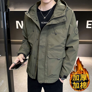 上衣潮牌 休闲百搭工装 高级感夹克外套男2026春秋冬新款 连帽男美式