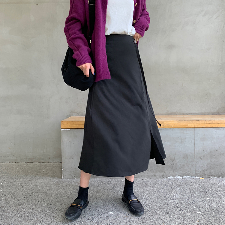 Solid color lace up side slit skirt