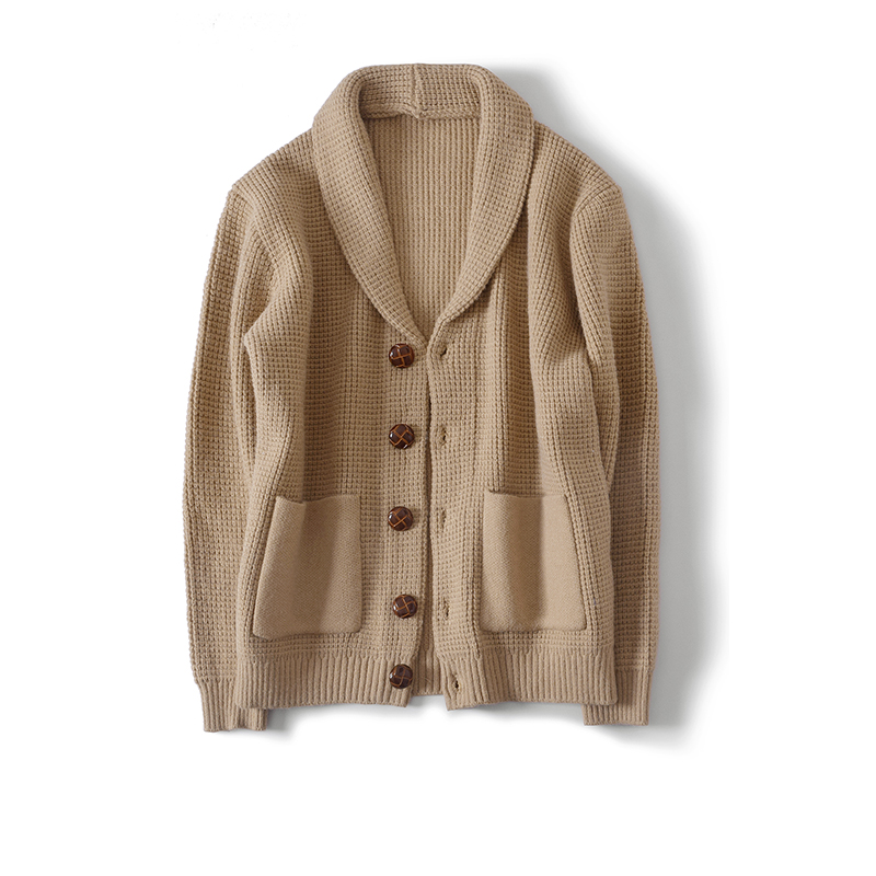 男士青果领加厚棒针粗线针织开衫秋冬新款加大码休闲翻领毛衣外套