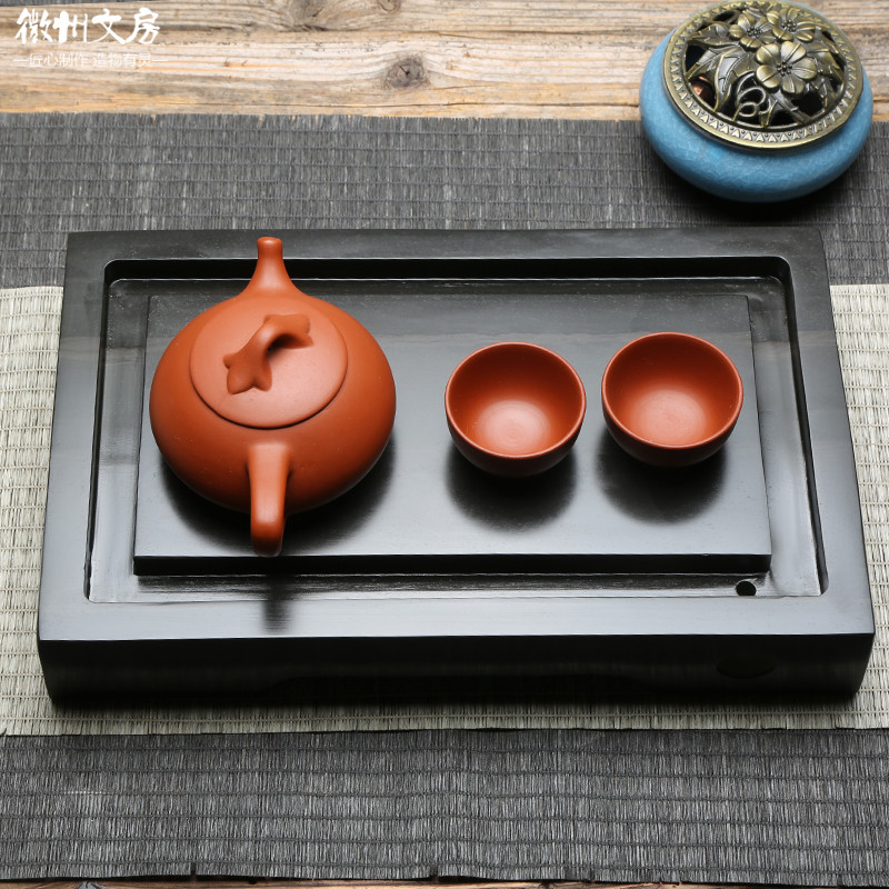 精品茶盘堂长方原石茶海老坑歙砚