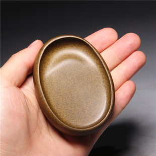 歙砚老坑小楷黄鱼子掌中宝小巧把玩型砚台椭圆型抄经砚台文房四宝